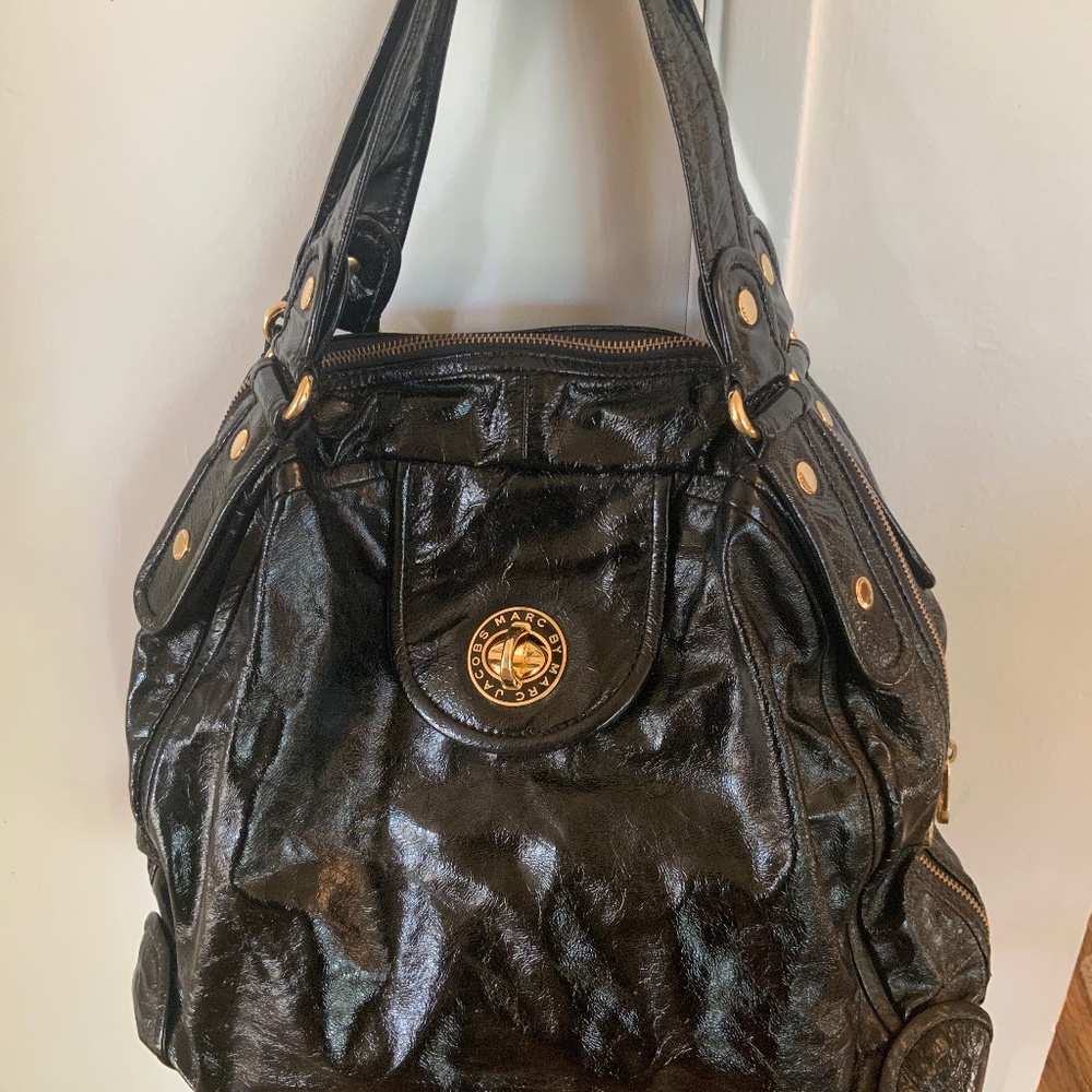 Marc By Marc Jacobs Large Black Patent Leather Bag